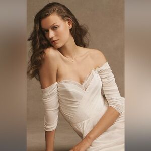 BHLDN - Wtoo by Watters Miles V-Neck Ruched-Sleeve Mesh Wedding Gown